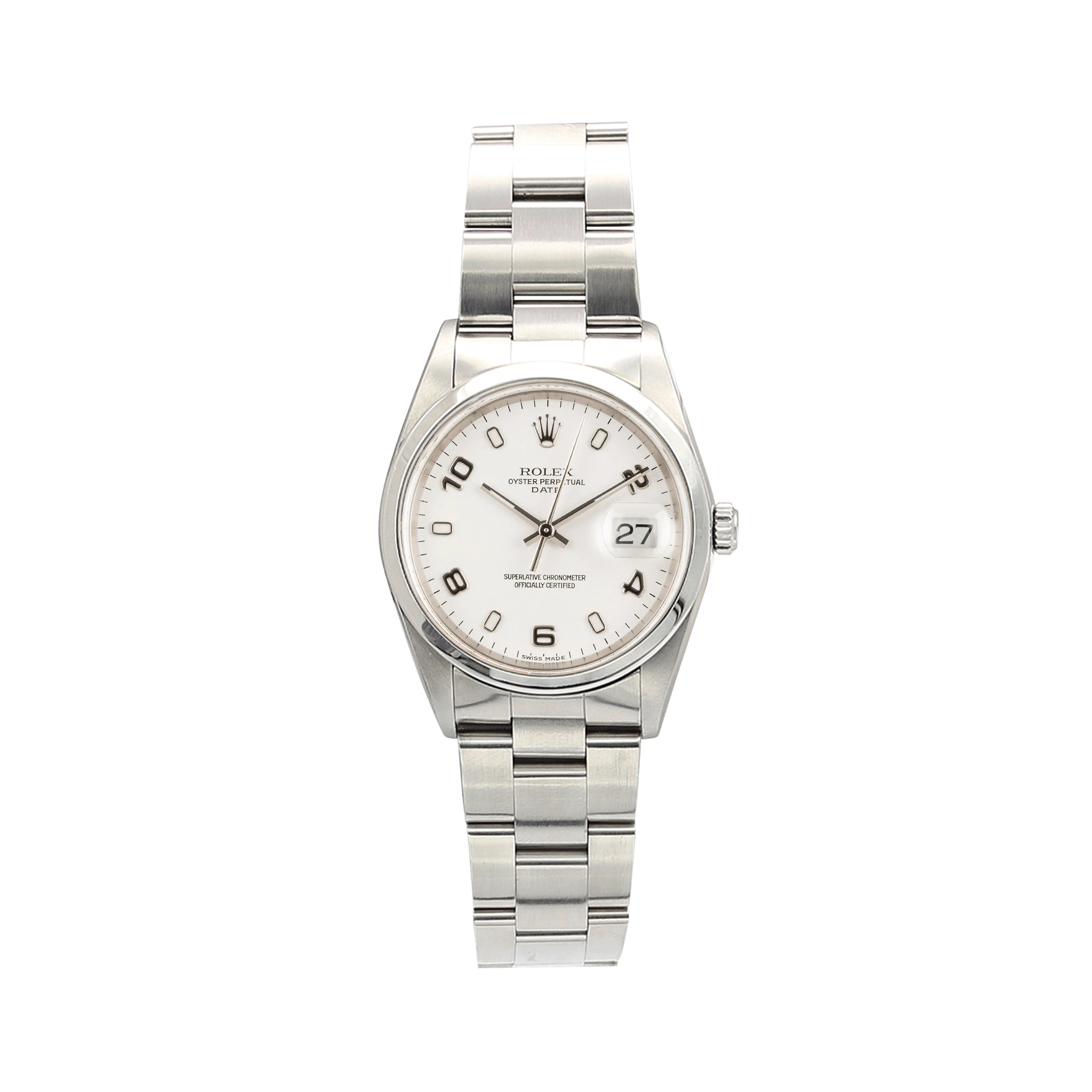 Rolex Date Ref. 15200 Weißes Oyster-Armband mit arabischem Zifferblatt