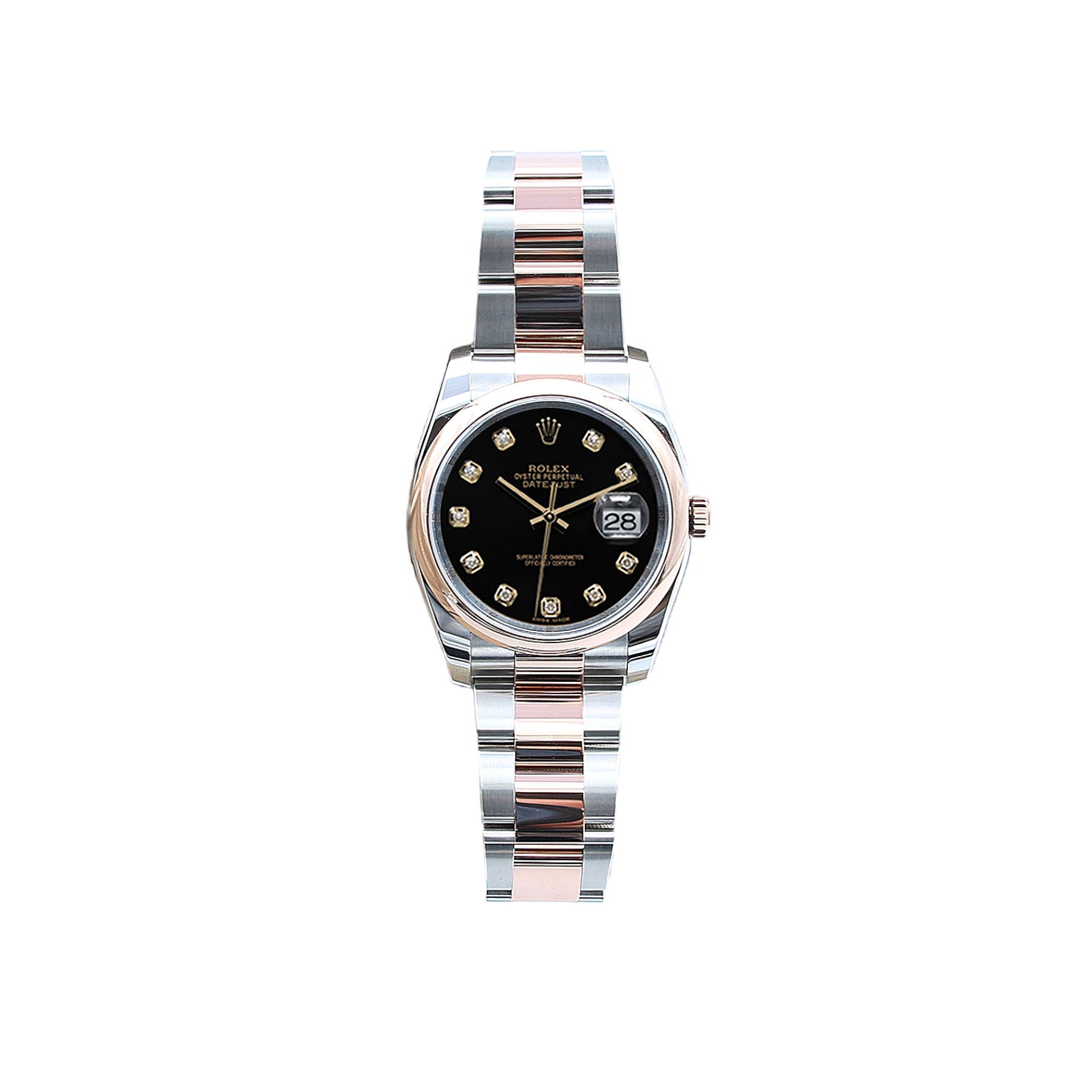 Rolex Datejust ref. 116201 Oyster-Armband mit schwarzem Diamant-Zifferblatt – komplettes Set
