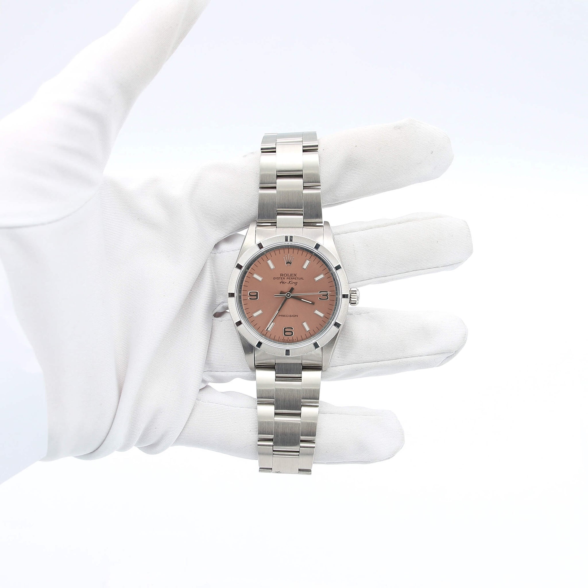 Stainless steel original Rolex Air King with Salmon dial. Rolex Air King - 14000 - Salmon w/ Original Papers. – SCVW main image 2