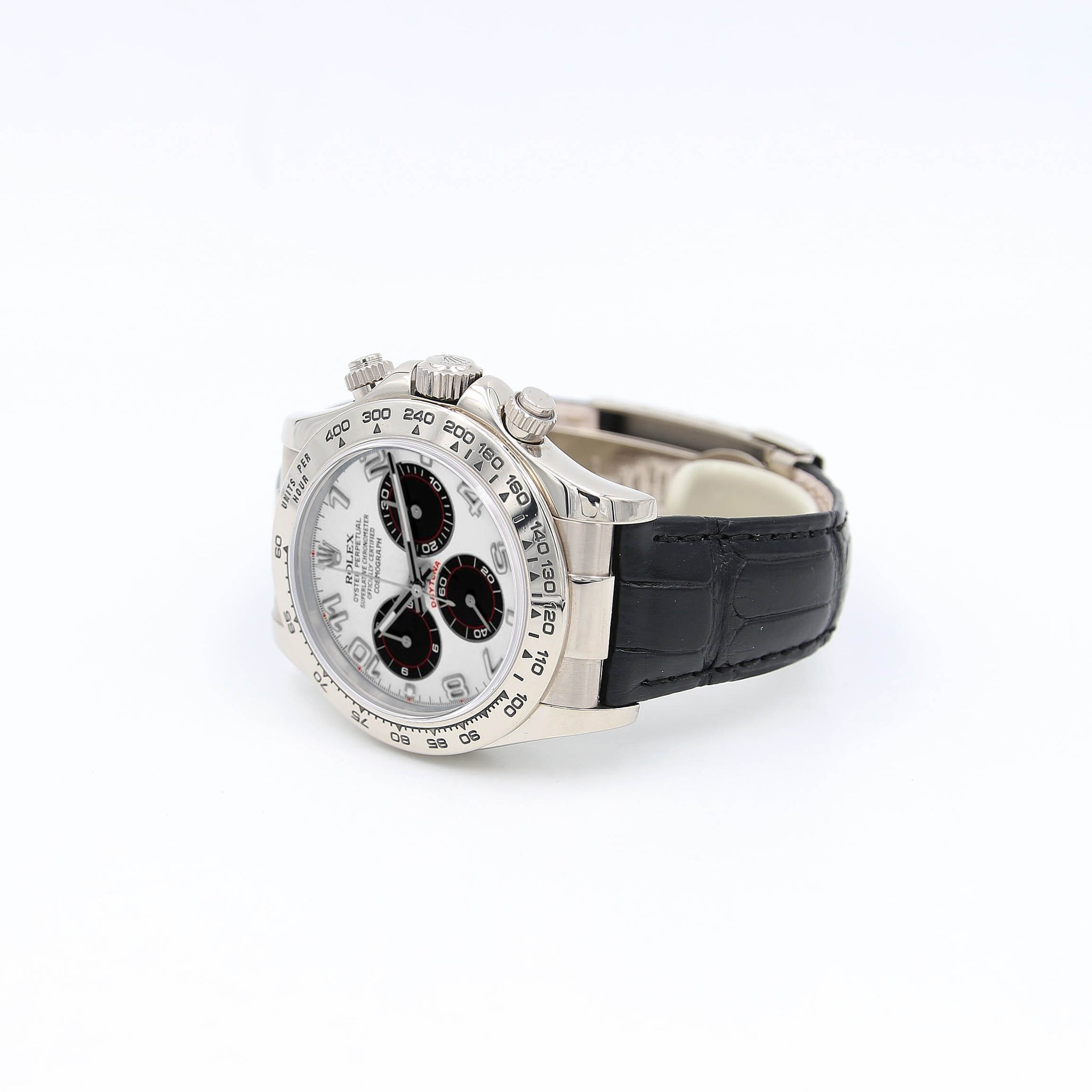 〇 純正 ROLEX Daytona 116519 クロコダイルレザーベルト 116519 used black index Rolex Daytona White Gold on Strap