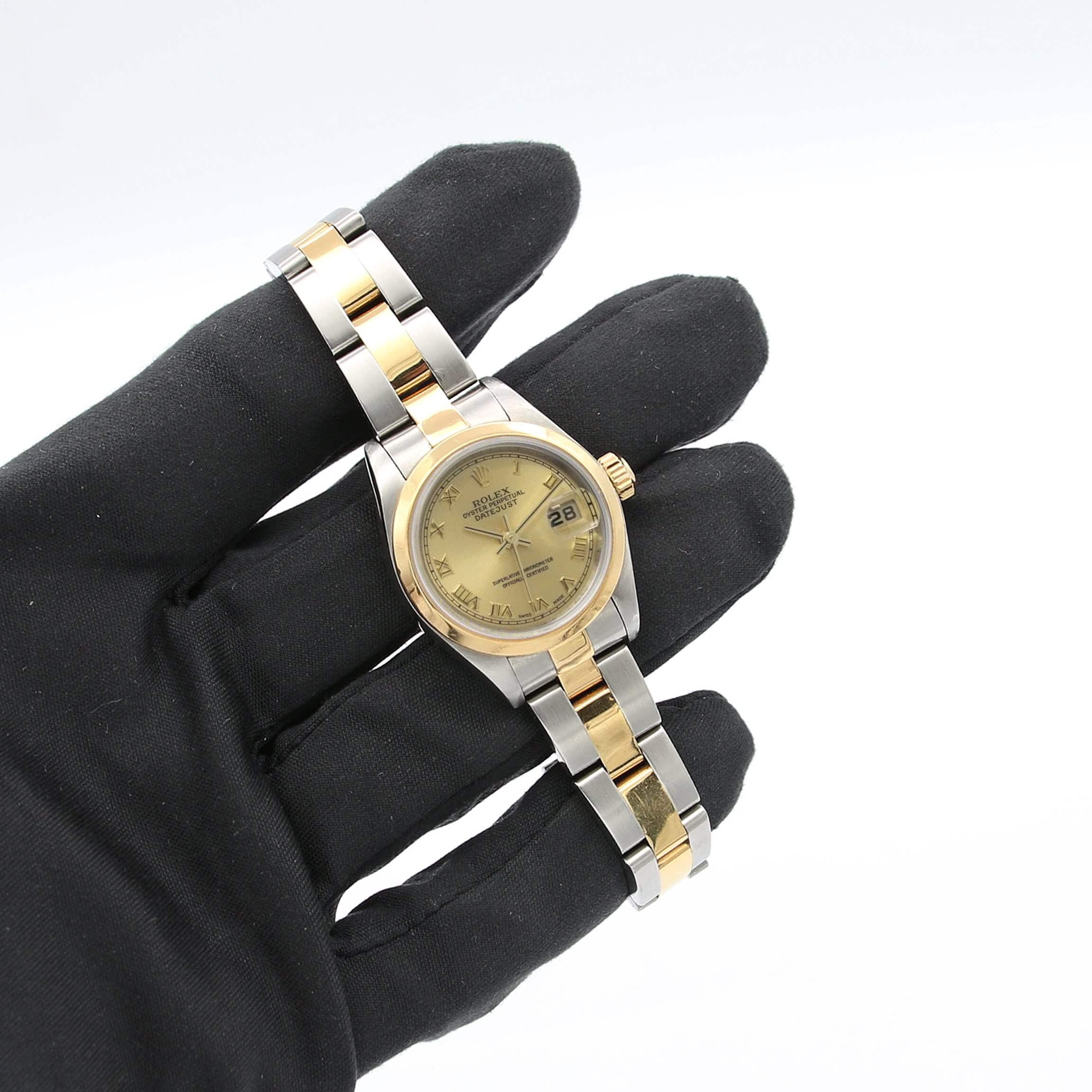 Rolex Datejust Lady ref. 69163 Stahl/Gold – Oyster-Armband – Champagnerfarbenes römisches Zifferblatt – komplettes Set
