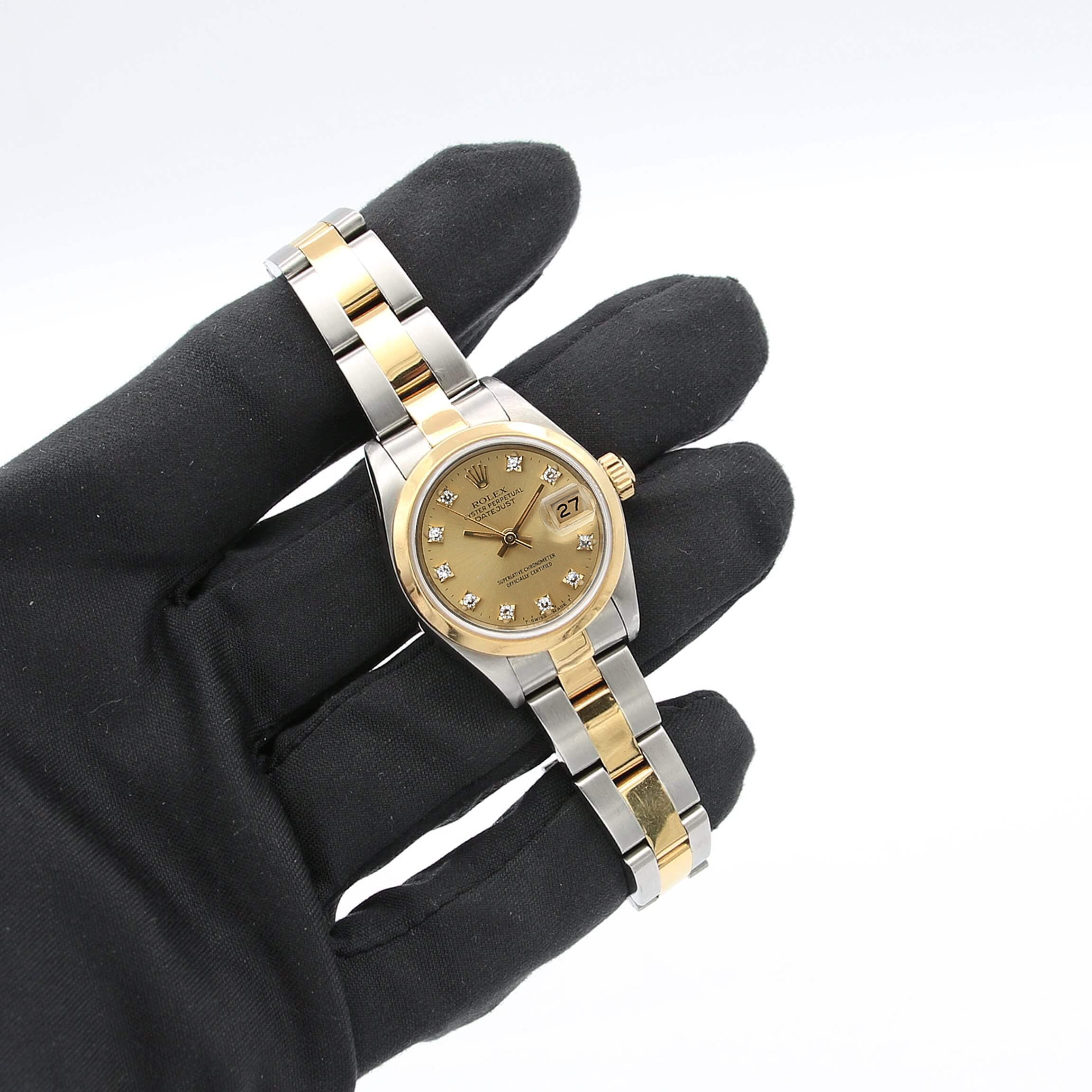 Rolex Datejust Lady ref. 79163 Stahl/Gold – Oyster-Armband – Zifferblatt mit Champagner-Diamanten – komplettes Set