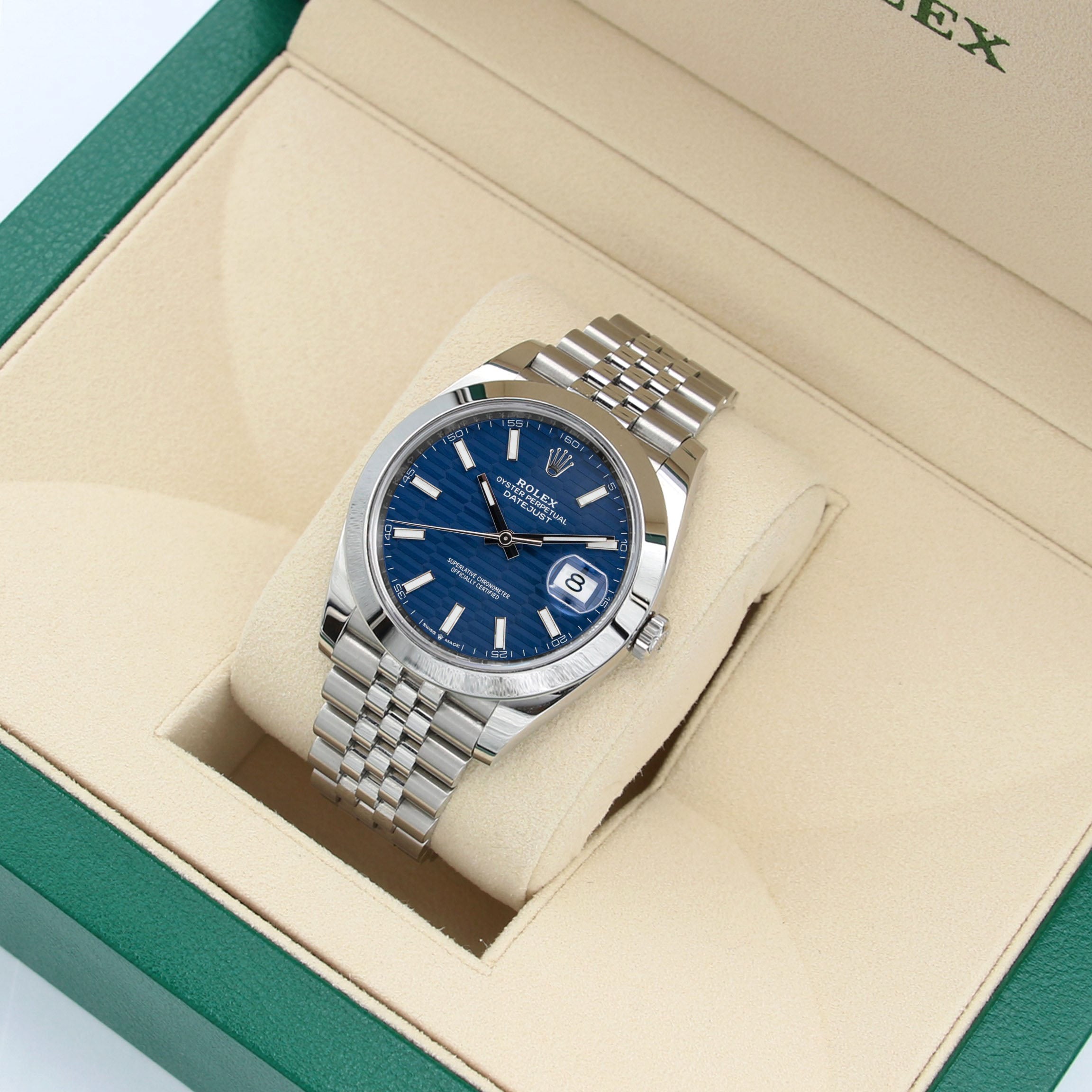 Rolex Datejust ref. 126300 Blue Motif Jubilee bracelet - Full Set