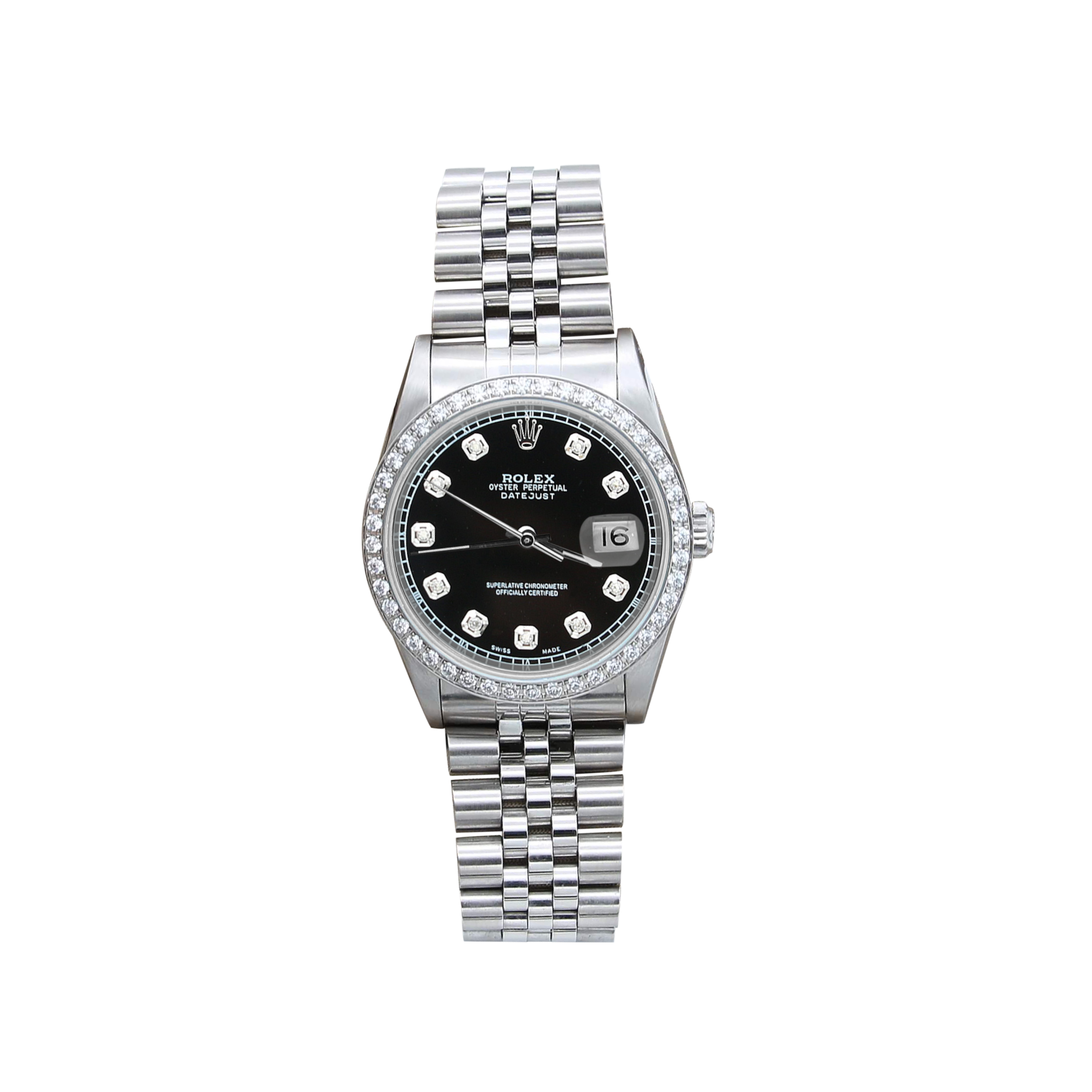 Rolex Datejust ref. 16014 Black Gloss - Zircons Dial and Bezel - Jubilee Bracelet