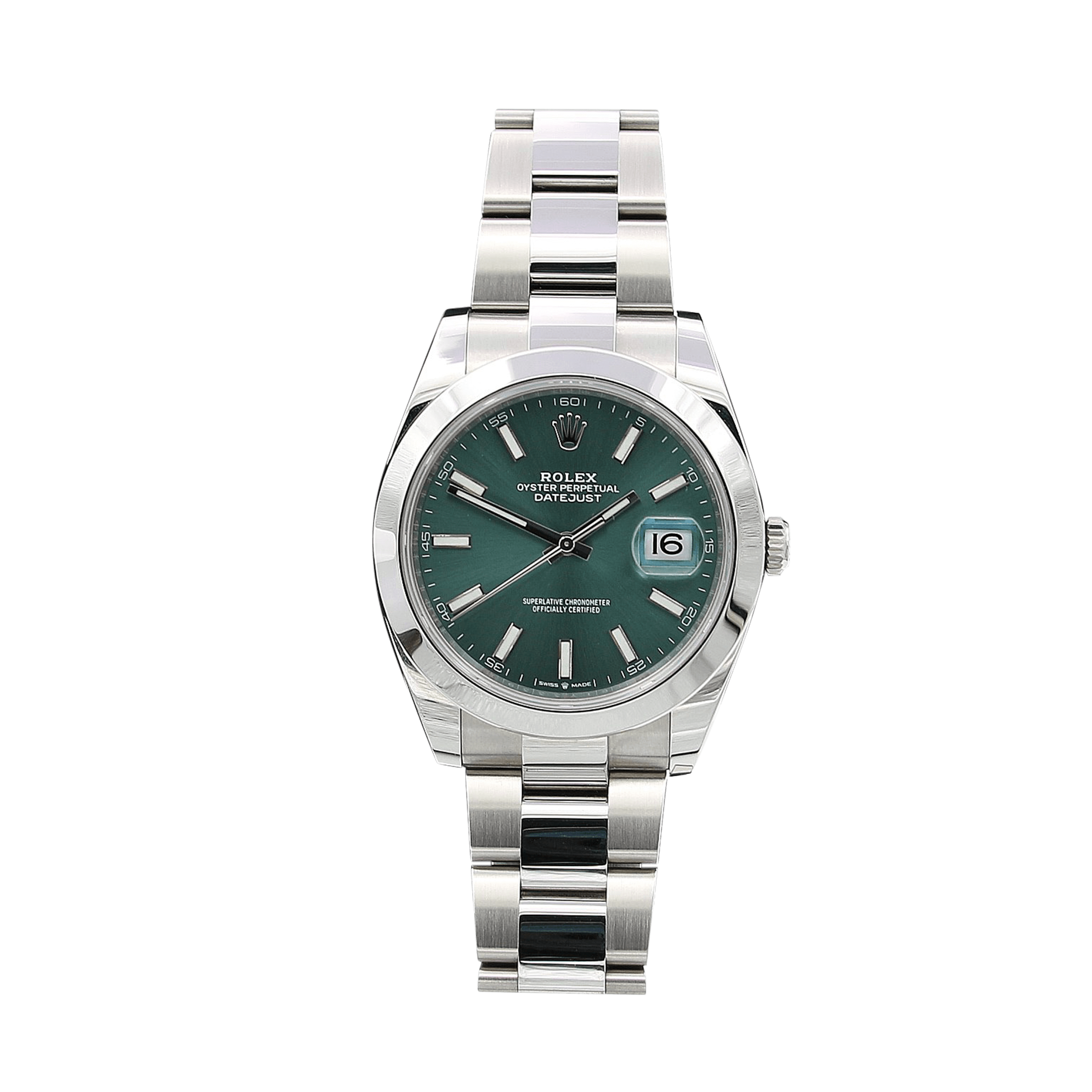 Rolex Datejust Ref. 126300 Oyster-Armband mit grünem Zifferblatt – Komplettes Set