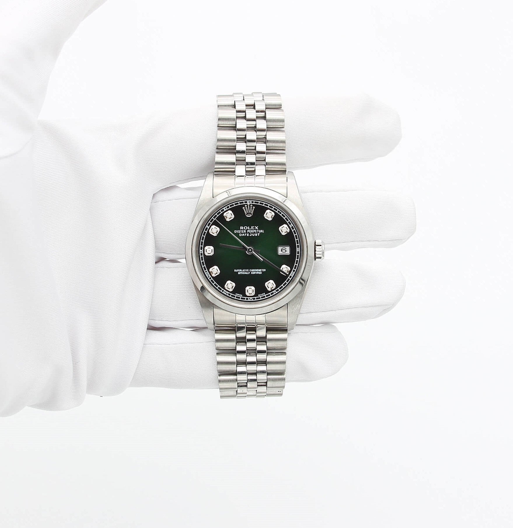 Rolex Datejust ref. 16200 - Jubilee bracelet - Green Degradee Zircons Dial