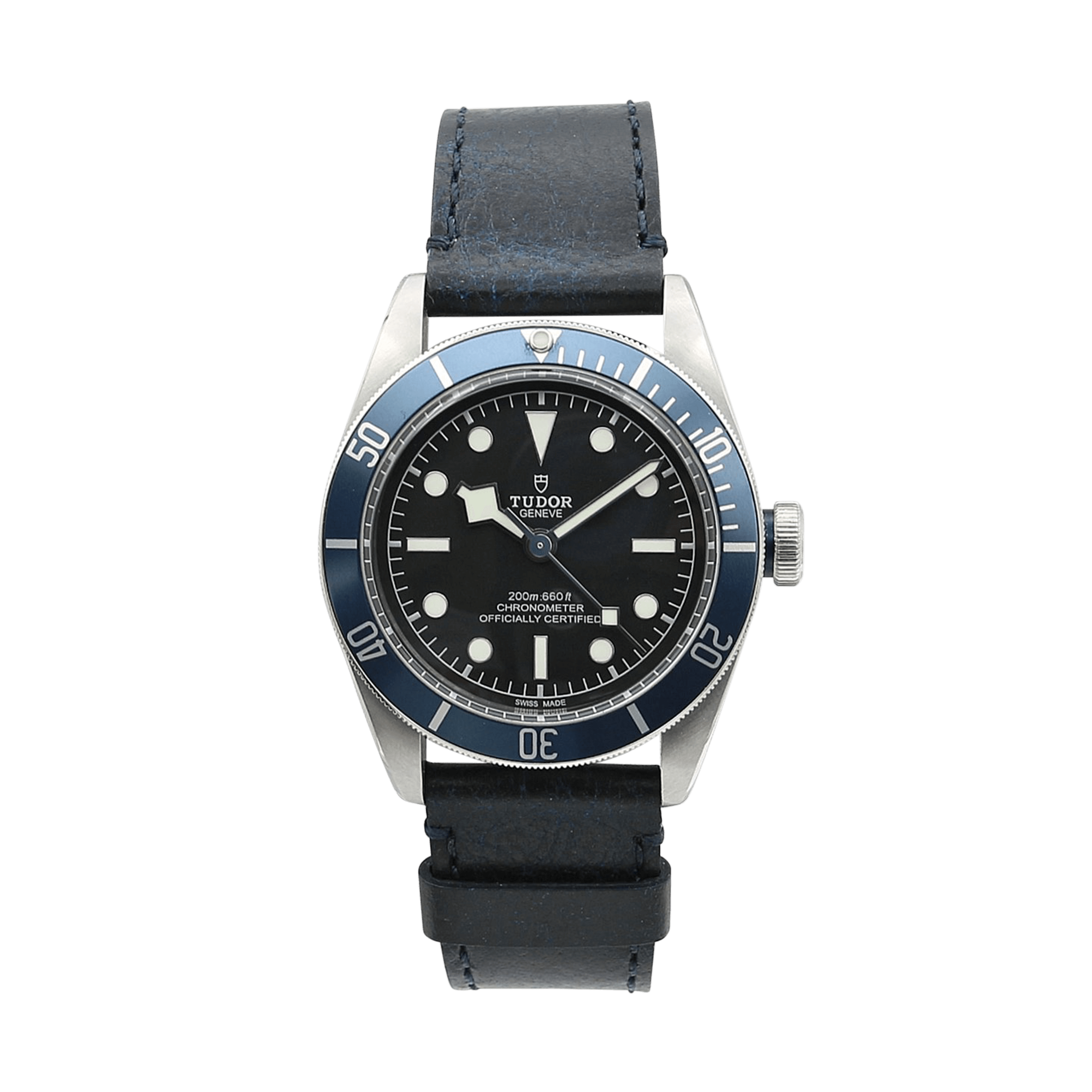Tudor heritage black top bay leather strap