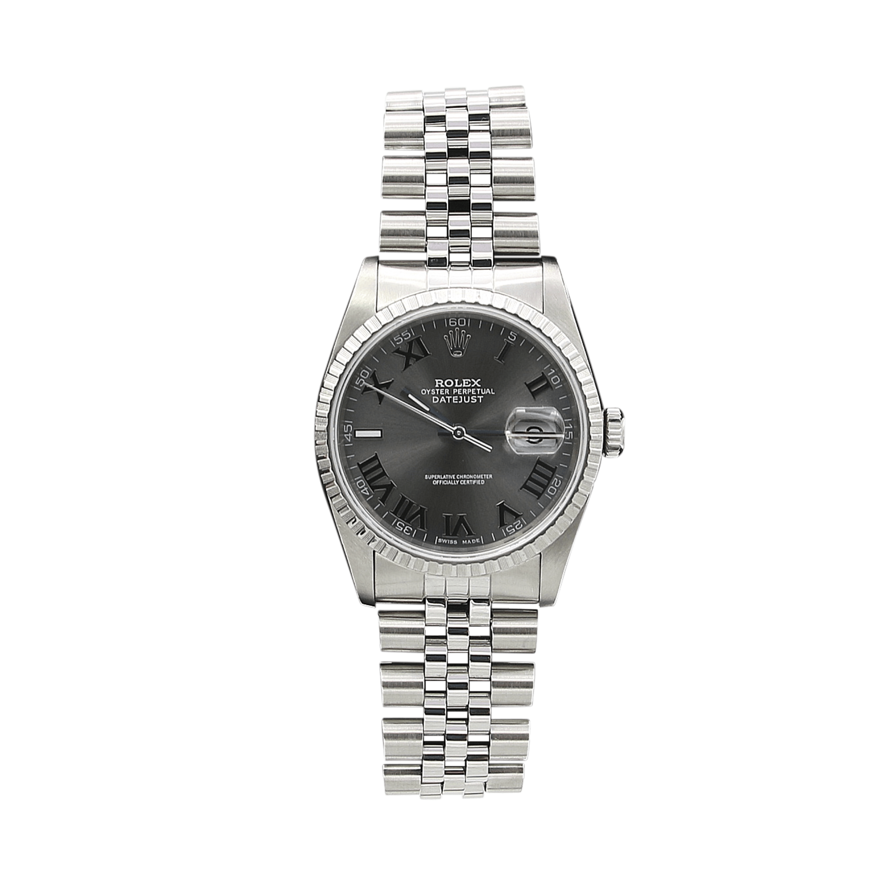 Rolex Datejust ref. 16220 - Wimbledon dial Jubilee bracelet - Fluted bezel