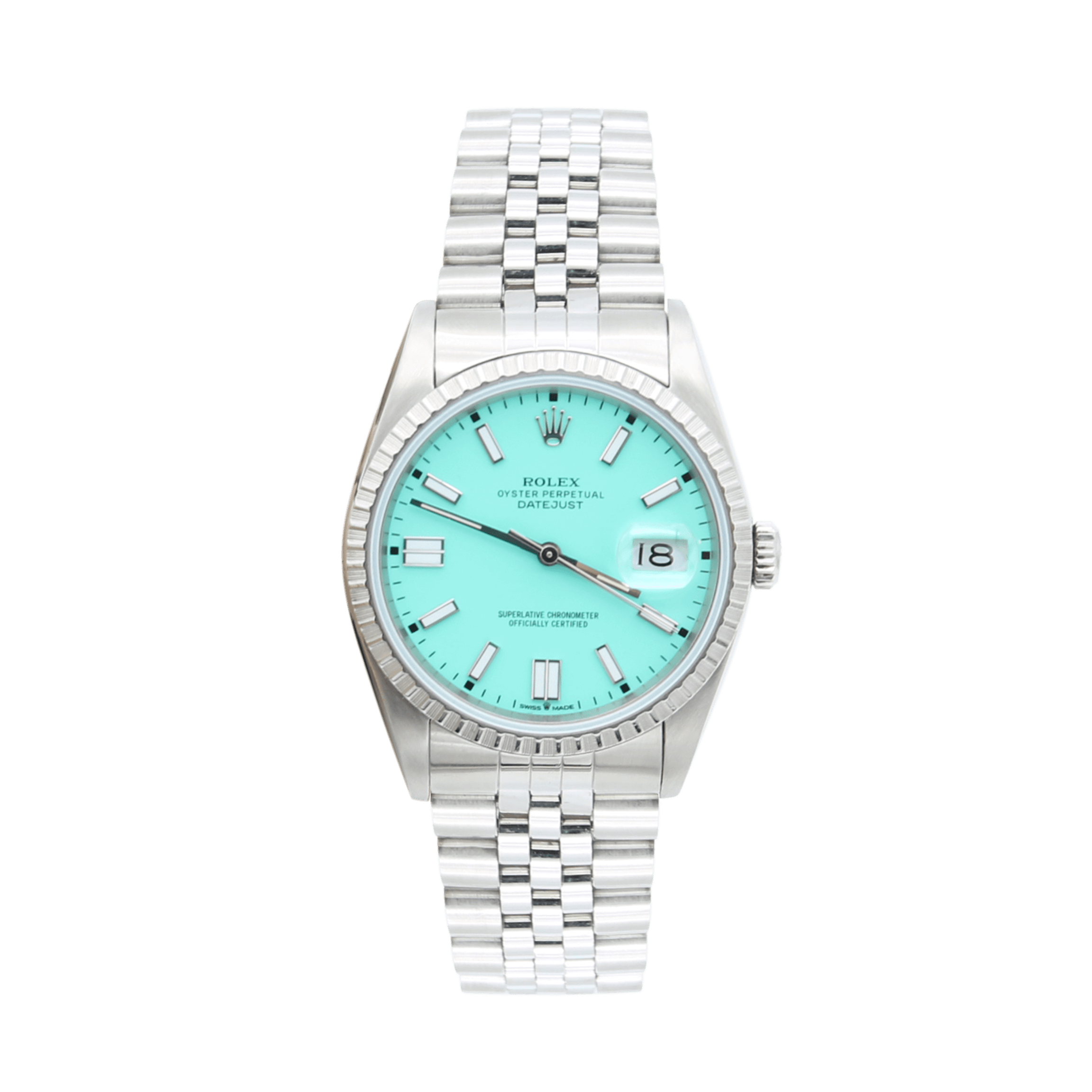 Rolex Datejust ref. 16220 - Tiffany dial Jubilee bracelet - Fluted bezel