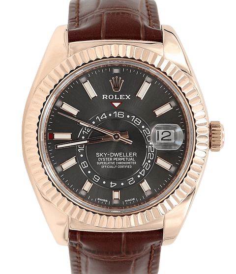 Rolex sky dweller deals gold leather