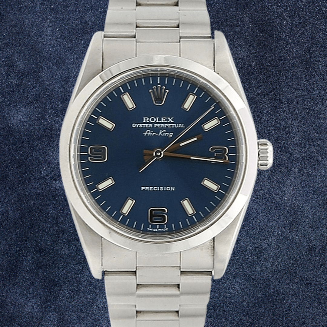 Rolex Air-King ref. 14000 Blaues arabisches Zifferblatt 3-6-9 – Komplettset
