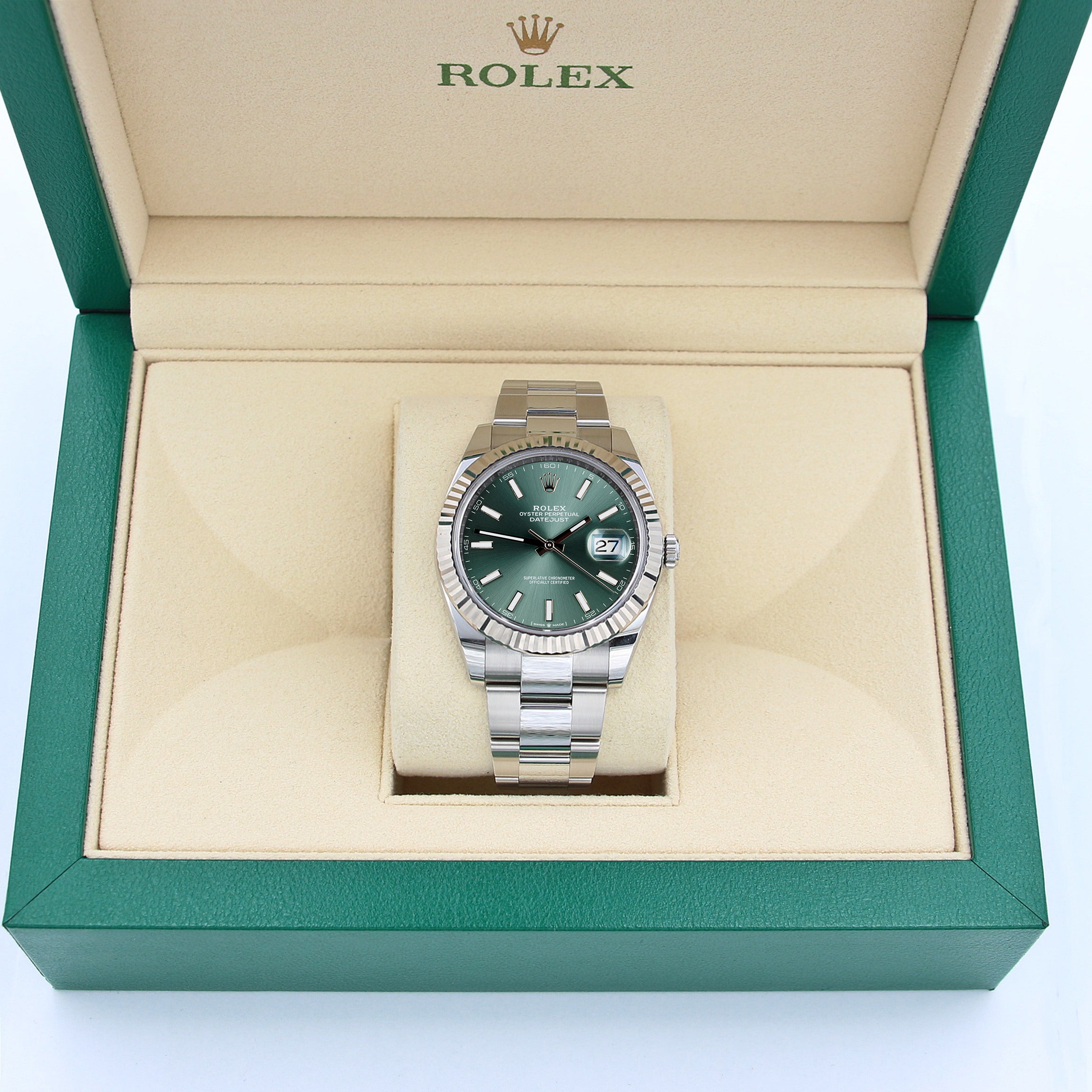 Rolex Datejust ref. 126334 Green Dial Oyster bracelet - Full Set