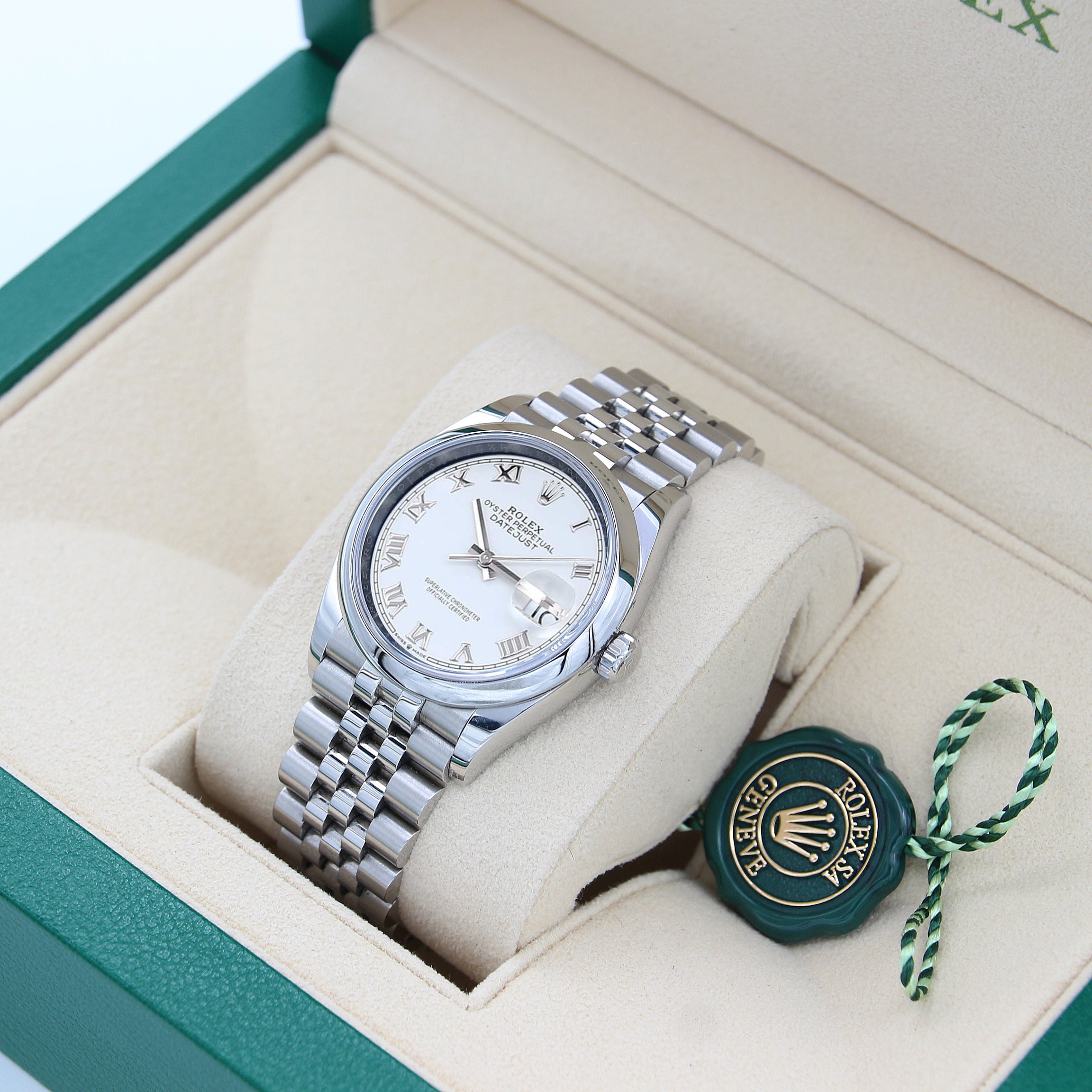 Rolex Datejust 36 126200 White Roman Dial Jubilee bracelet with Card