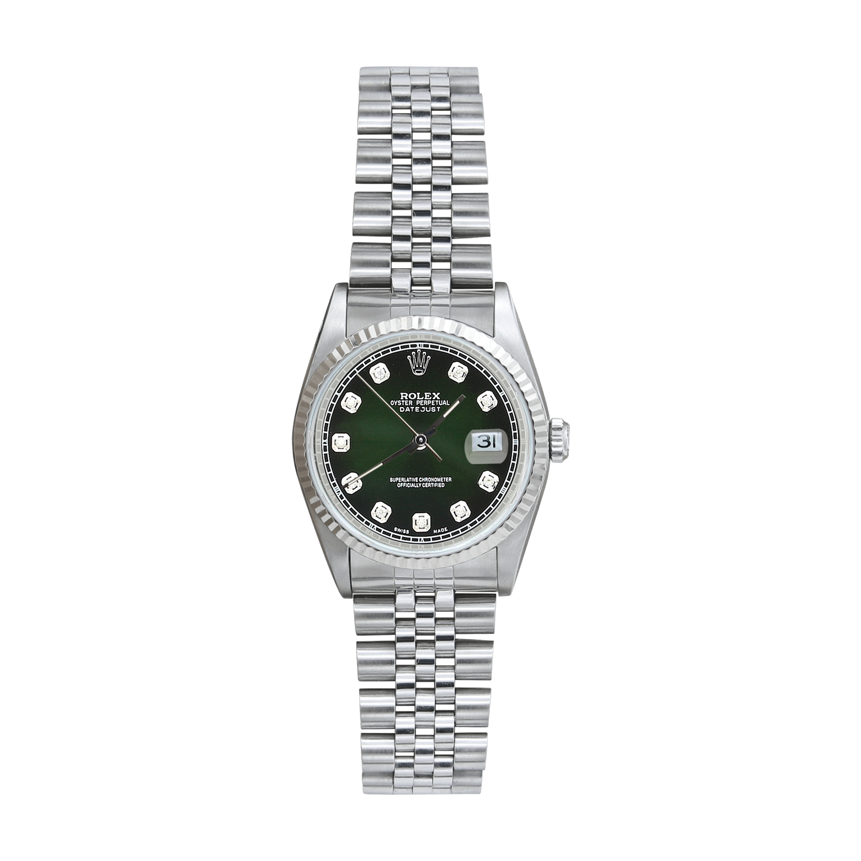 Rolex Datejust ref. 16014 Green Degradee Zircons Dial Jubilee Bracelet