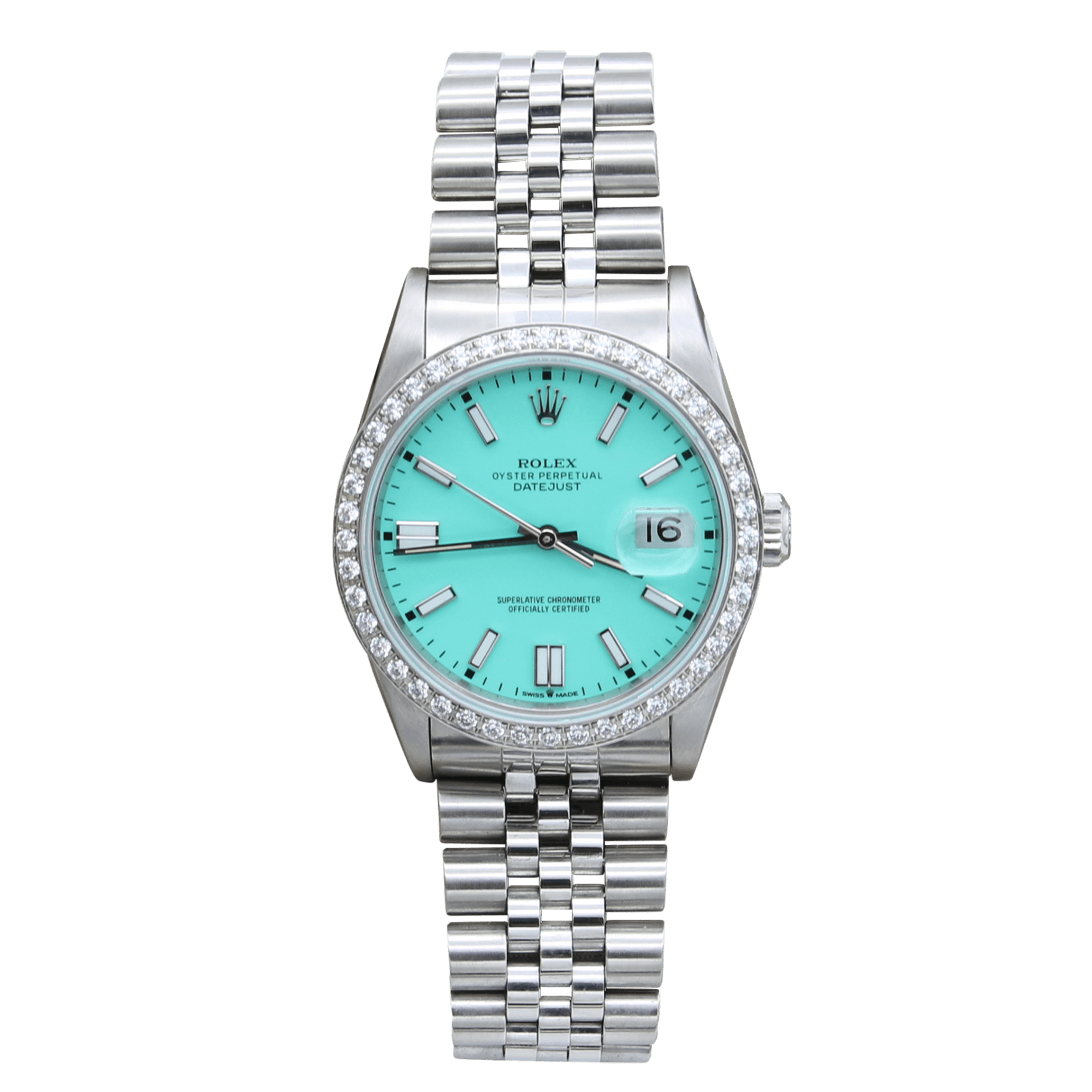 Rolex Datejust ref. 16234 Tiffany Dial Zircon Bezel Debonar